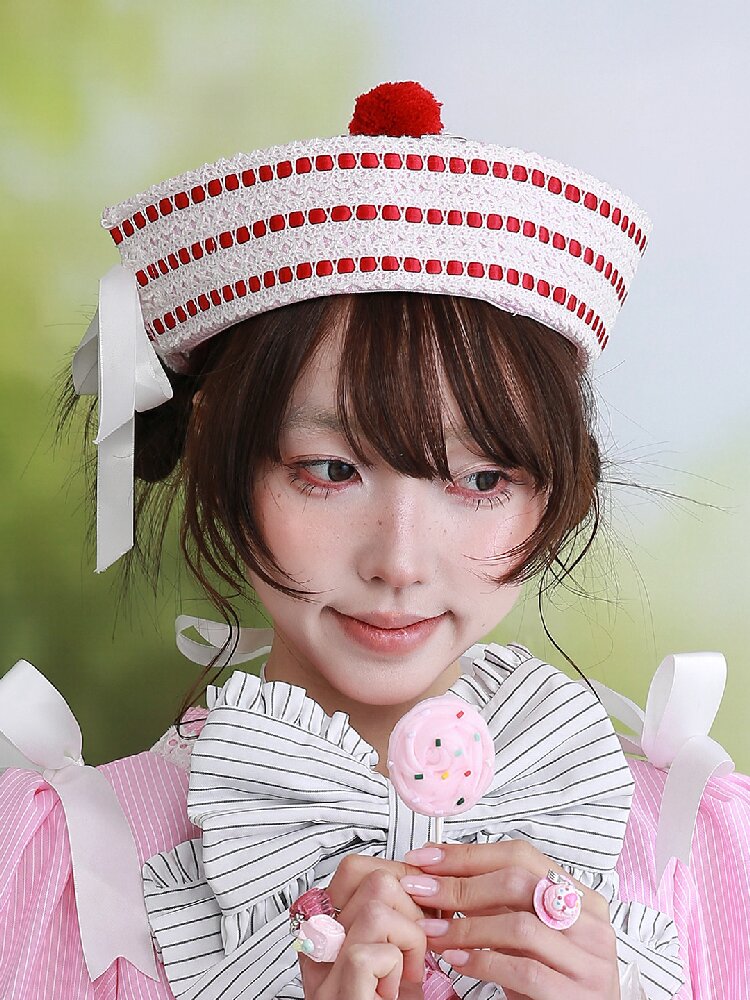 Pink Striped Navy Lolita Hat【s0000016557】