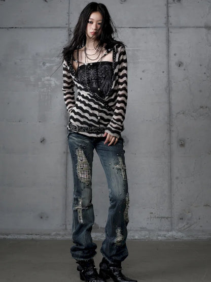 Distressed Straight-Leg Slim-Fit Jeans【s0000013946】