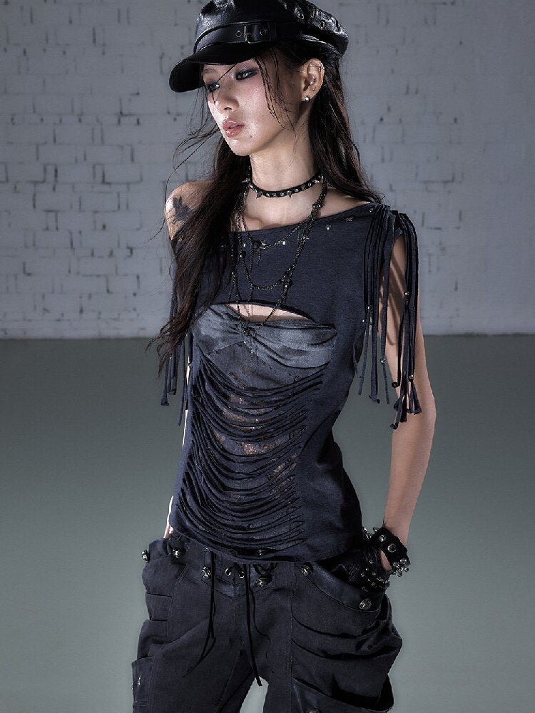 Patchwork Lace Fringe Slim T-Shirt【s0000016205】