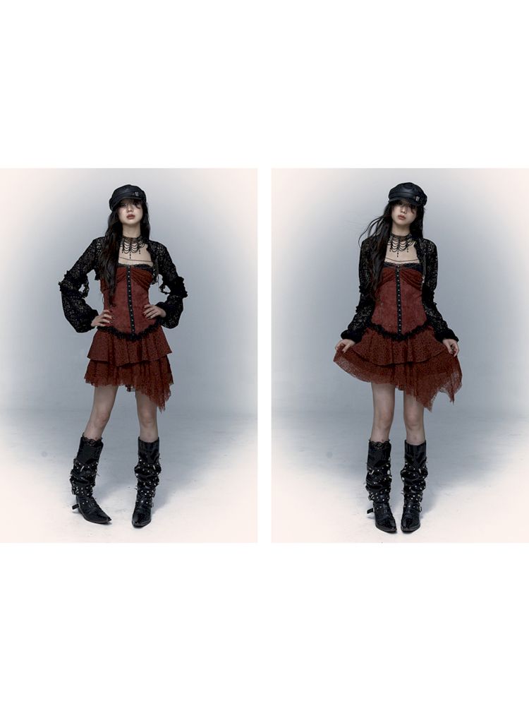 Lantern Sleeve Shoulder Lace Ultra Short Blouse【s0000009003】