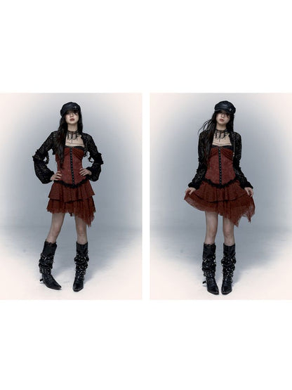 Lantern Sleeve Shoulder Lace Ultra Short Blouse【s0000009003】