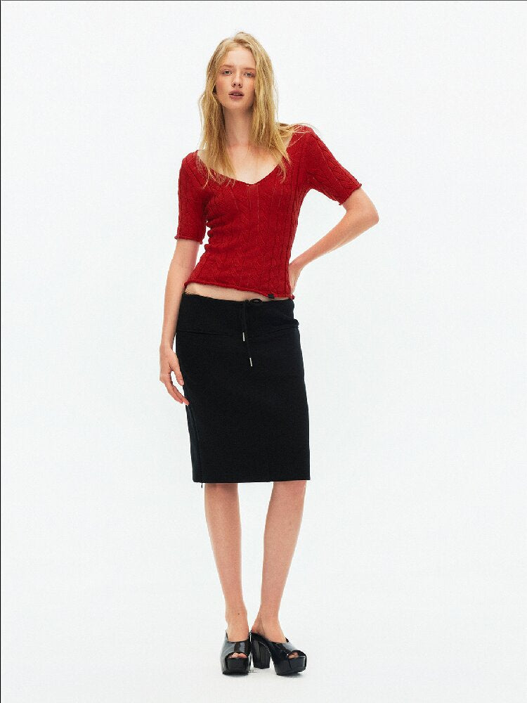 Cut Out Cable V-Neck Knit Top【s0000015928】