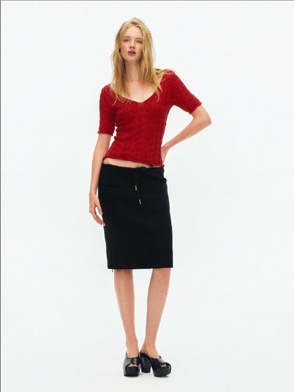 Cut Out Cable V-Neck Knit Top【s0000015928】