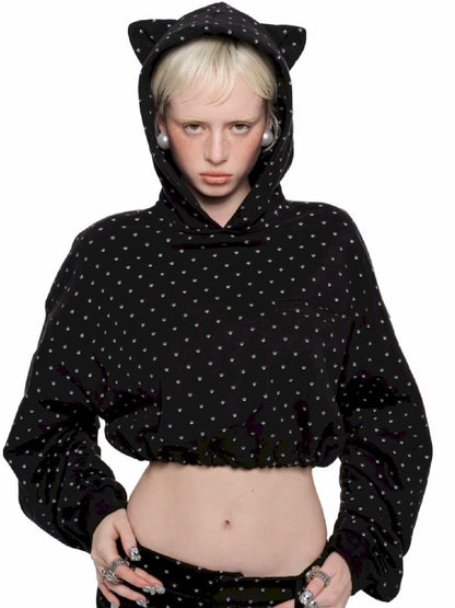 Cat's Paw Long Short Polka Dot Hooded Cardigan Sweatshirt Sweatpants Set【s0000011566】