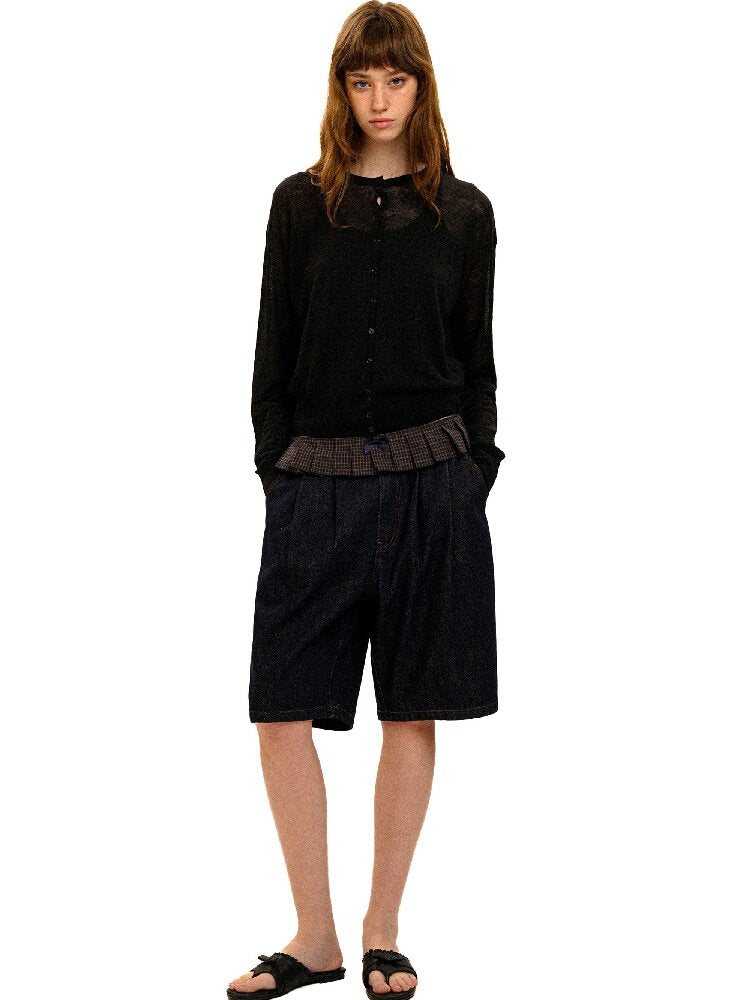 Pleated Plaid Straight Leg Jeans【s0000017912】