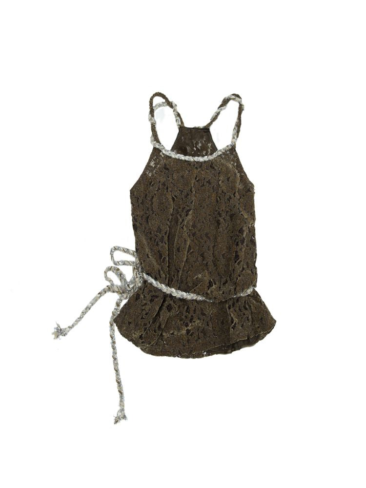 Slouchy Old Hollowed Out Loose Flocked Lace Vest [s0000008134]