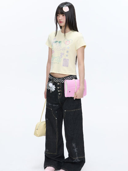 Two Color Vine Slim Short T-Shirt【s0000016407】