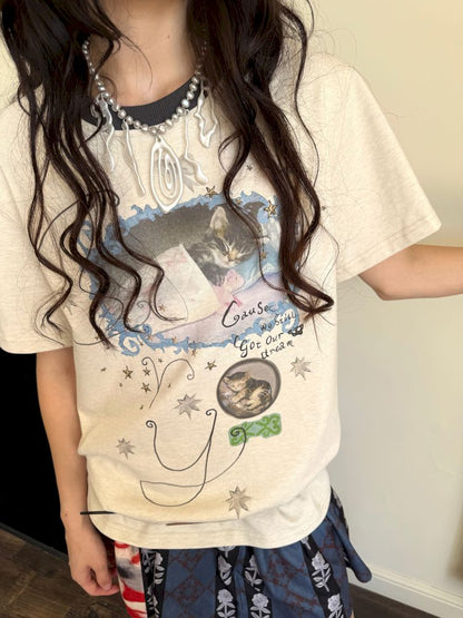 Cute Printed Short Sleeve Loose T-Shirt【s0000013510】