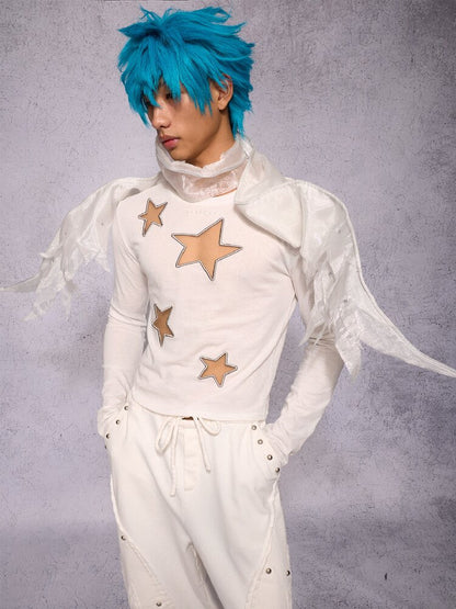 Star Hollow Mesh Embroidery Top【s0000019141】