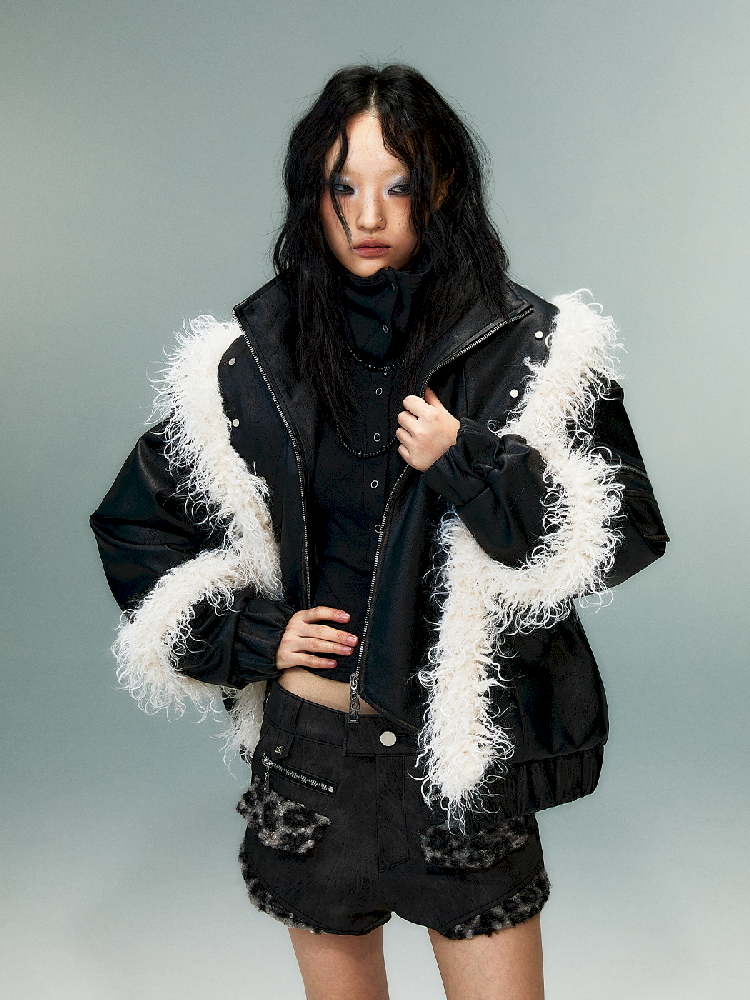 Fake Two Piece Leather Cotton Jacket【s0000011481】