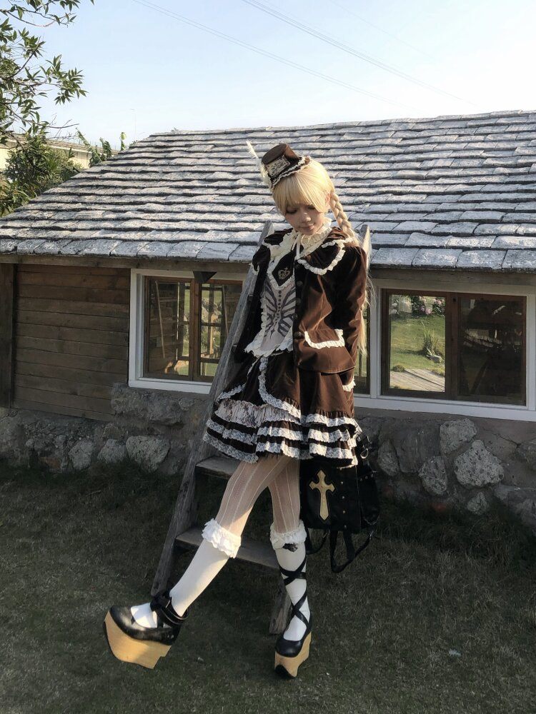 Vintage Brown Velvet Lace Blazer【s0000015616】