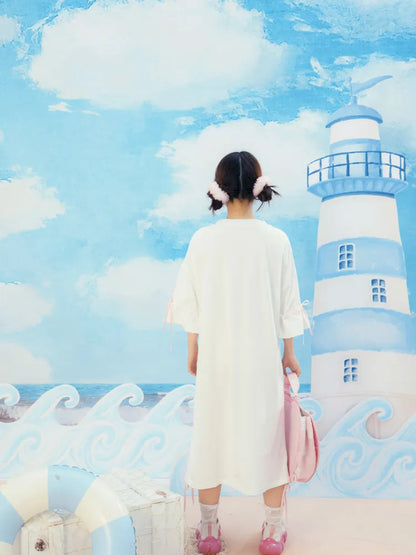 Original Pattern Drawstring Convertible T-Shirt Dress【s0000013932】