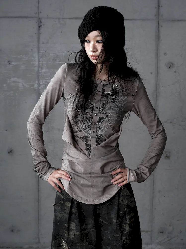 Deconstructed Print Long-Sleeve Knit Base【s0000014117】