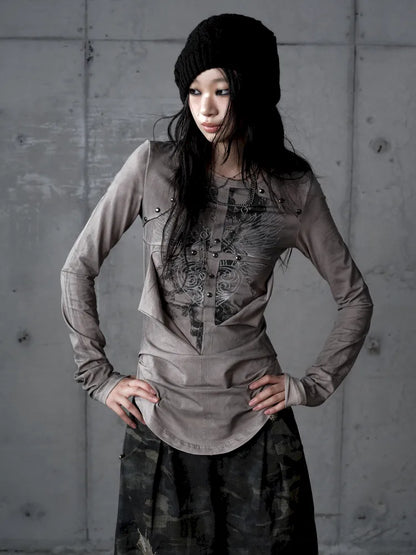 Deconstructed Print Long-Sleeve Knit Base【s0000014117】