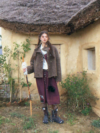 Brown Woolen Loose Button Coat【s0000014896】