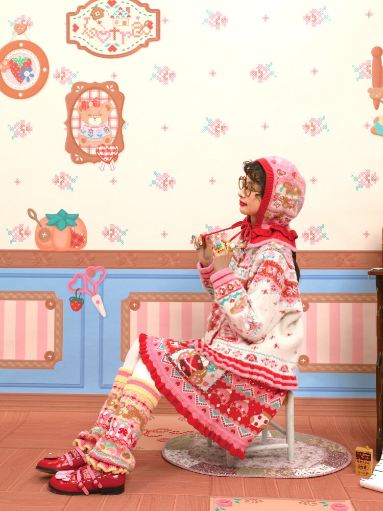 Red Pink Mink Wool Rabbit Cardigan【s0000015572】