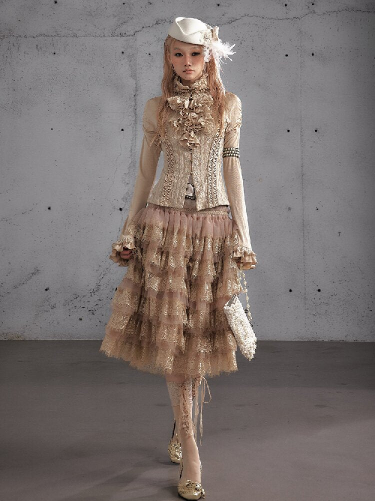 Ruffle Lace Long Sleeve Top【s0000019154】