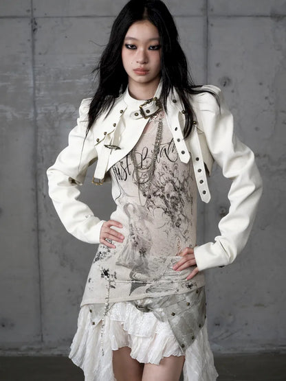 Stand Collar Ultra-Short Leather Jacket【s0000013950】