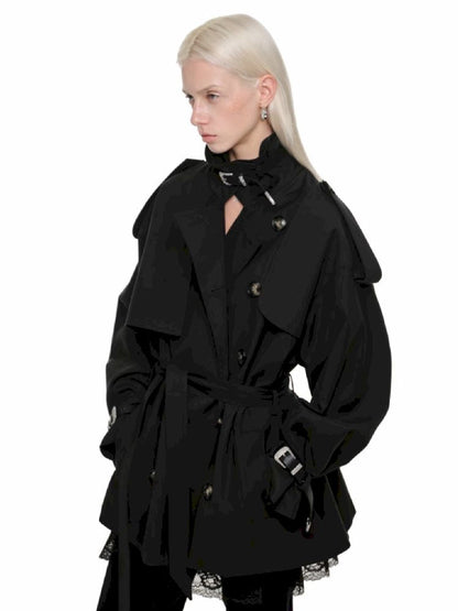 Double Breasted Large Lapel Mid-Length Trench Coat【s0000011577】