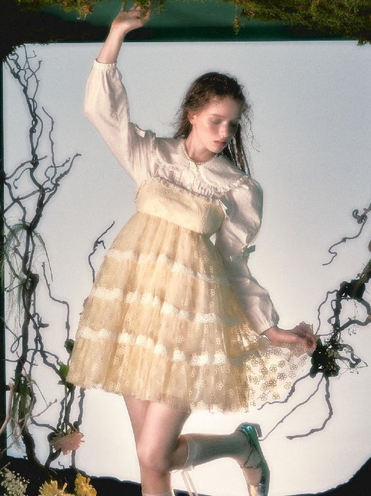 Flocked Floral Mesh Sling Dress【s0000004806】