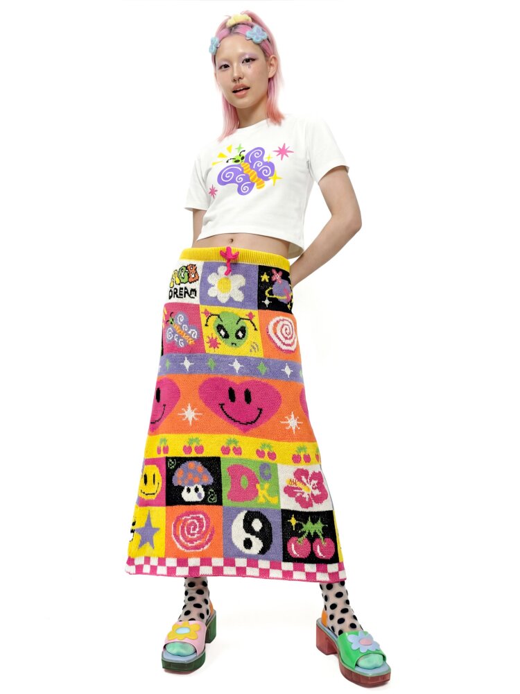 Cartoon Rainbow Knit Stretch Skirt【s0000015555】