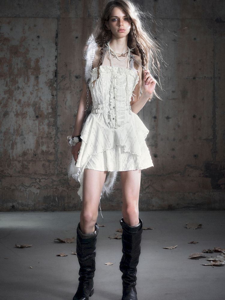 Patchwork Lattice Waisted Dress【s0000013889】