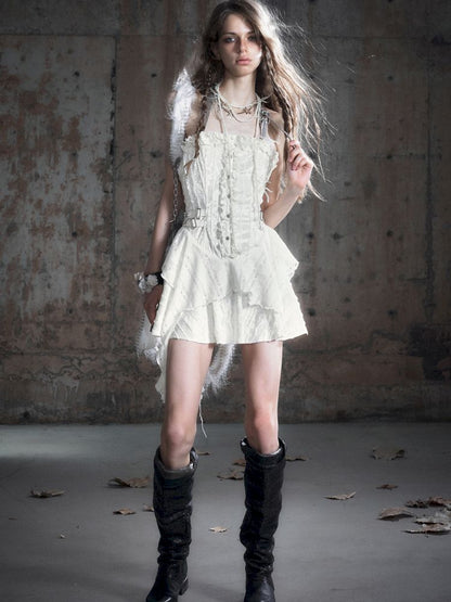 Patchwork Lattice Waisted Dress【s0000013889】