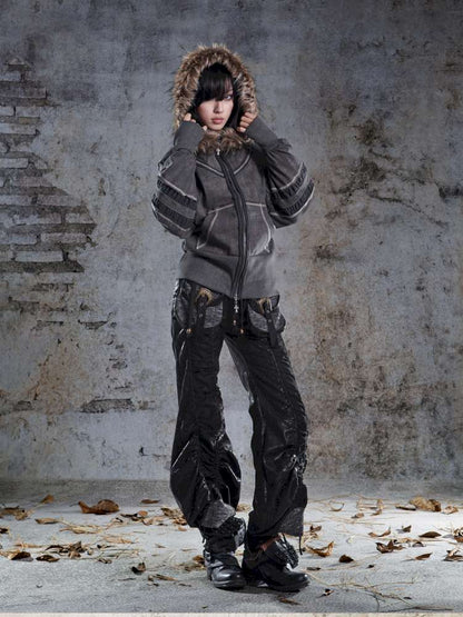 Lantern Sleeve Hooded Sweatshirt Jacket【s0000014493】