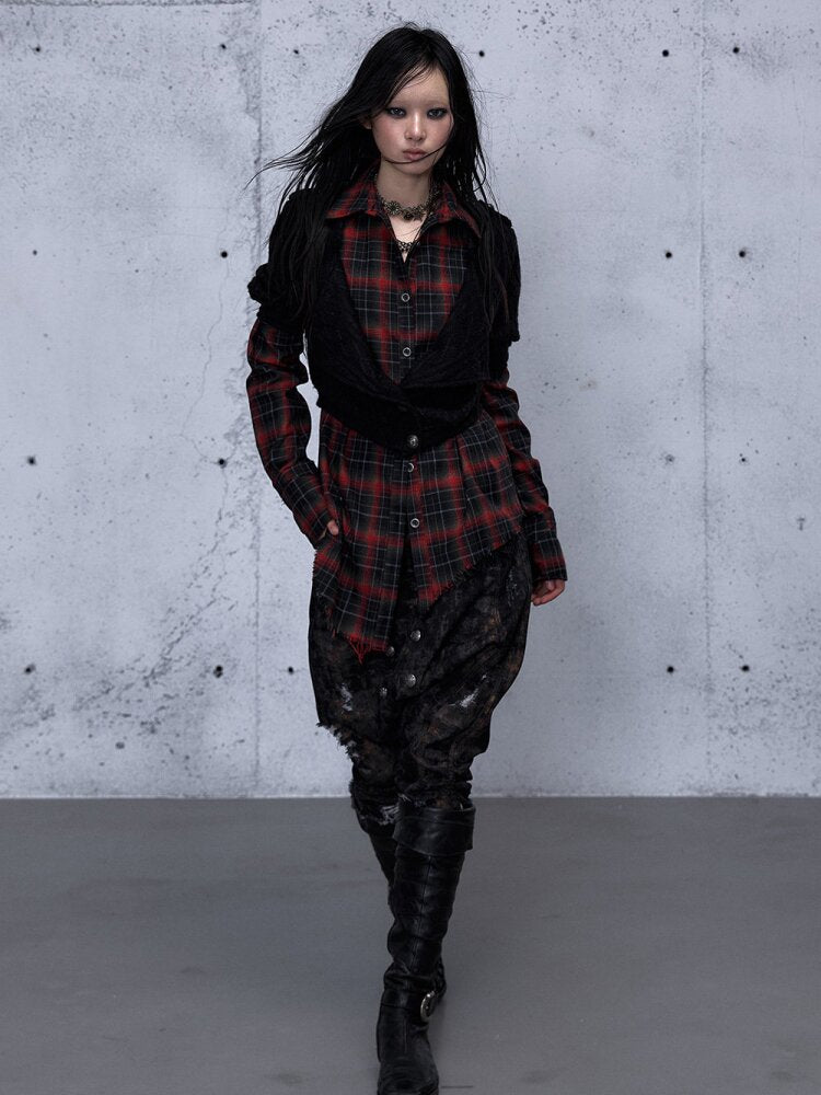 Check Knit Fake Two Piece Shirt【s0000015547】