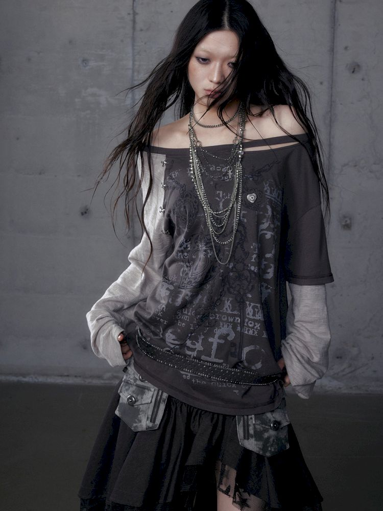 One-shoulder long-sleeved T-shirt【s0000013468】