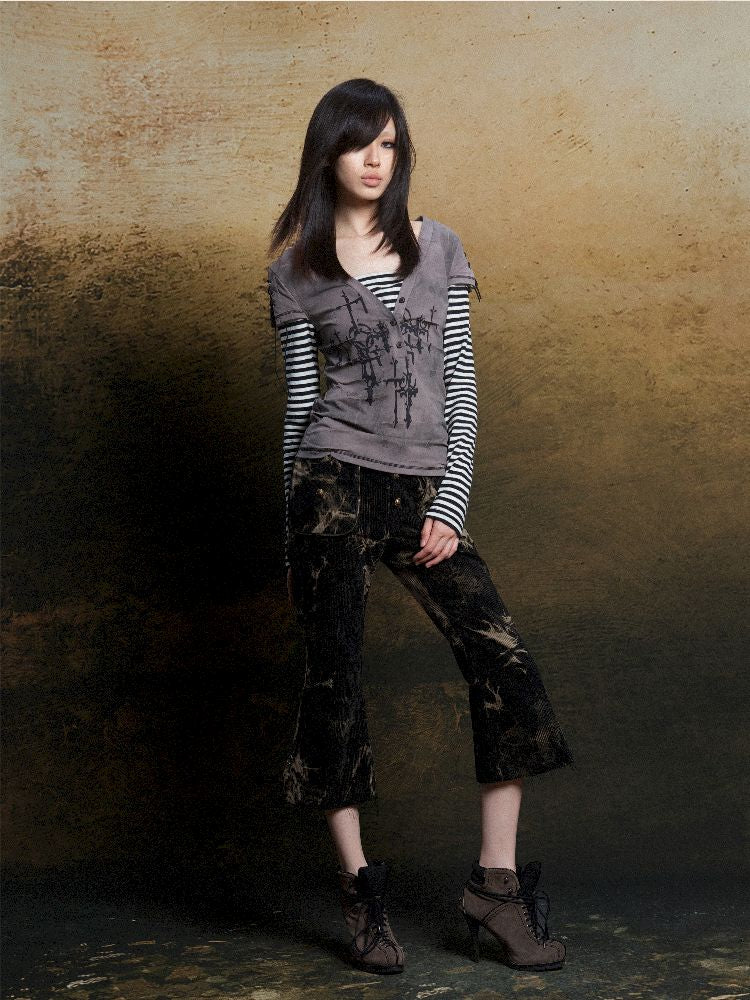 토템 크로스 인쇄 긴 슬리브 티셔츠 [S0000011819]