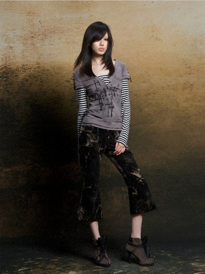 토템 크로스 인쇄 긴 슬리브 티셔츠 [S0000011819]