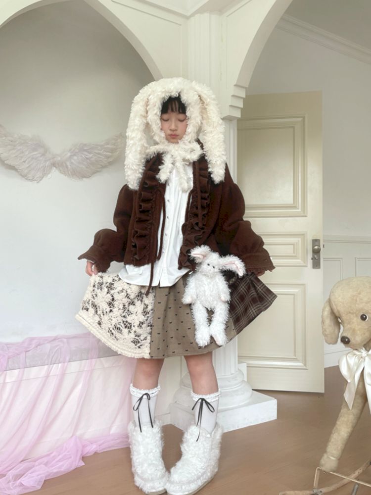 Plush Bowknot Warm Rabbit Ear Hat [S0000010889]