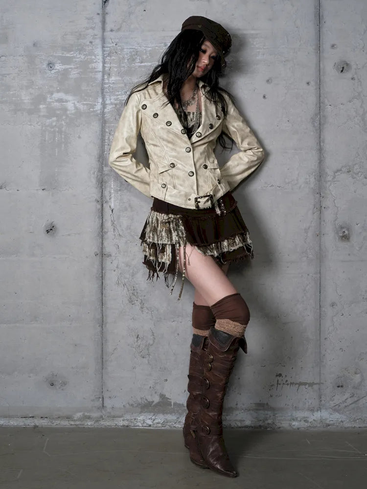 Slim-Fit Short Leather Jacket【s0000013945】