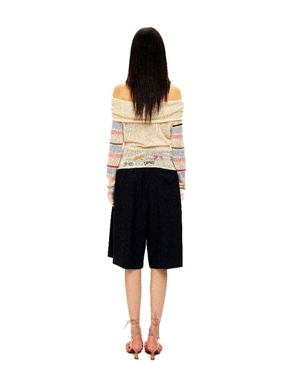 Contrast Striped Bow Knit Sweater【s0000016109】