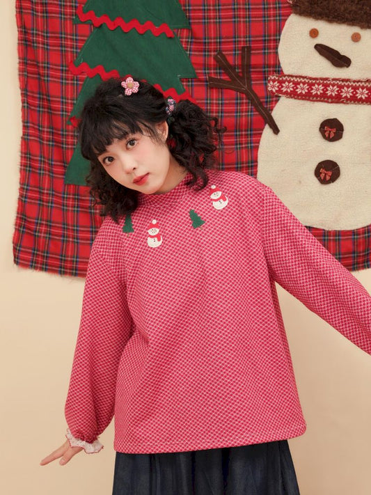 Red Plaid Lace Bottom Shirt【s0000005575】