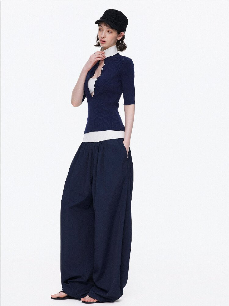 Lyocell Contrast Knitted Top【s0000015923】