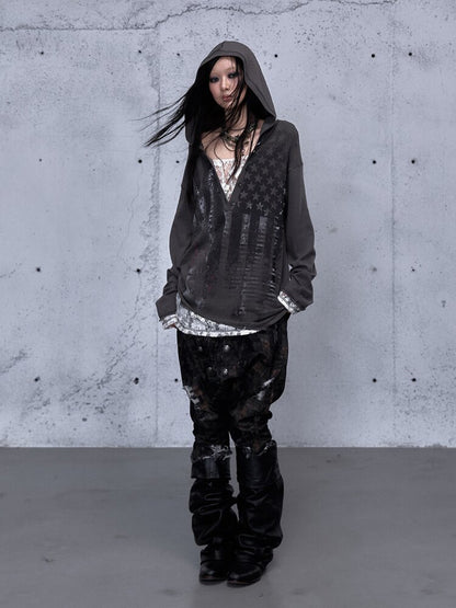 Lace Stitched Hooded T-Shirt【s0000015545】