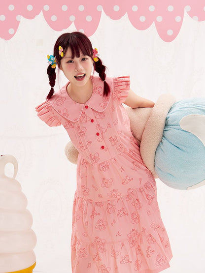 Animal Angel Fly Sleeve Pink Dress【s0000013188】