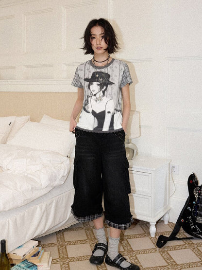 Spliced Plaid Diamond Wide Jeans【s0000016659】