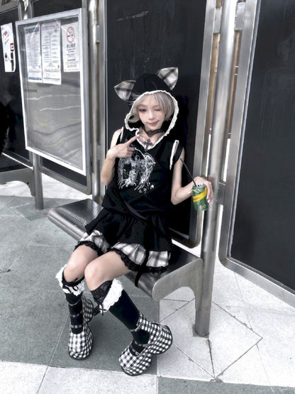 Cat Ear Hooded Skull Print Loose Dress【s0000012436】