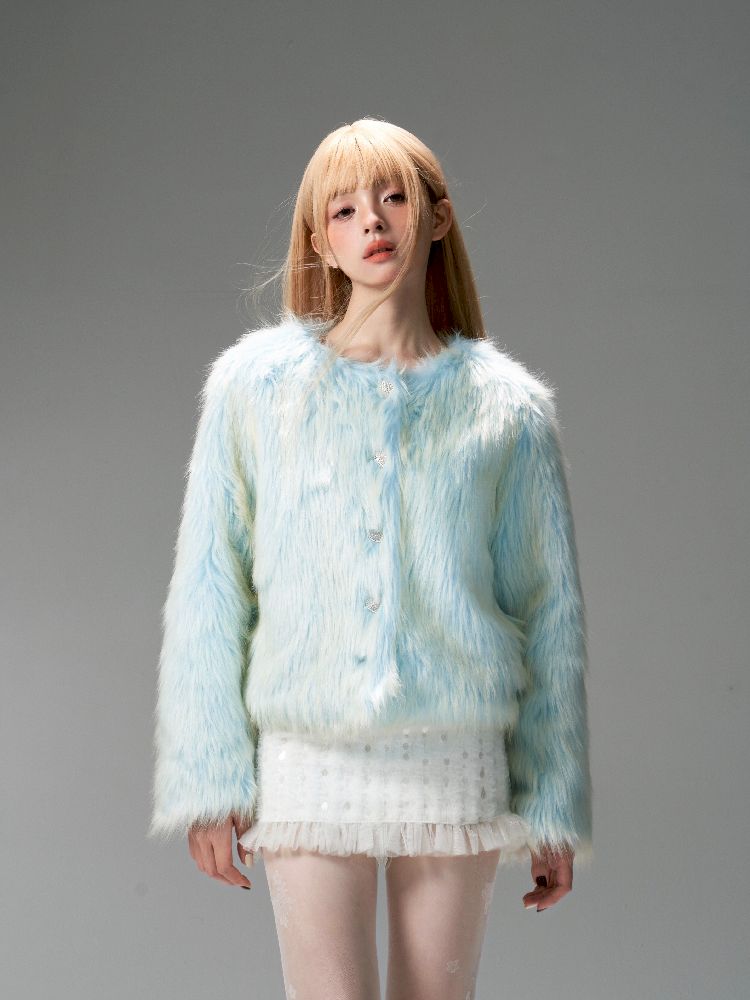 Blue Sweet Warm Fur Long Hair Outer【s0000005320】