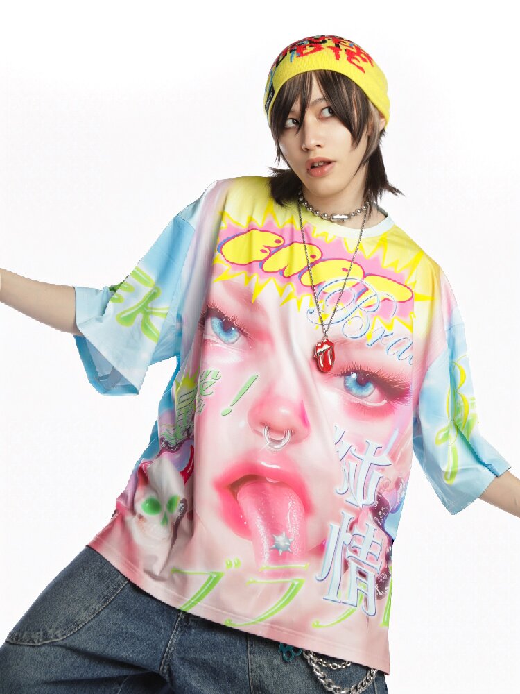 Dopamine Y2k Yabi Print T-shirt【s0000015890】