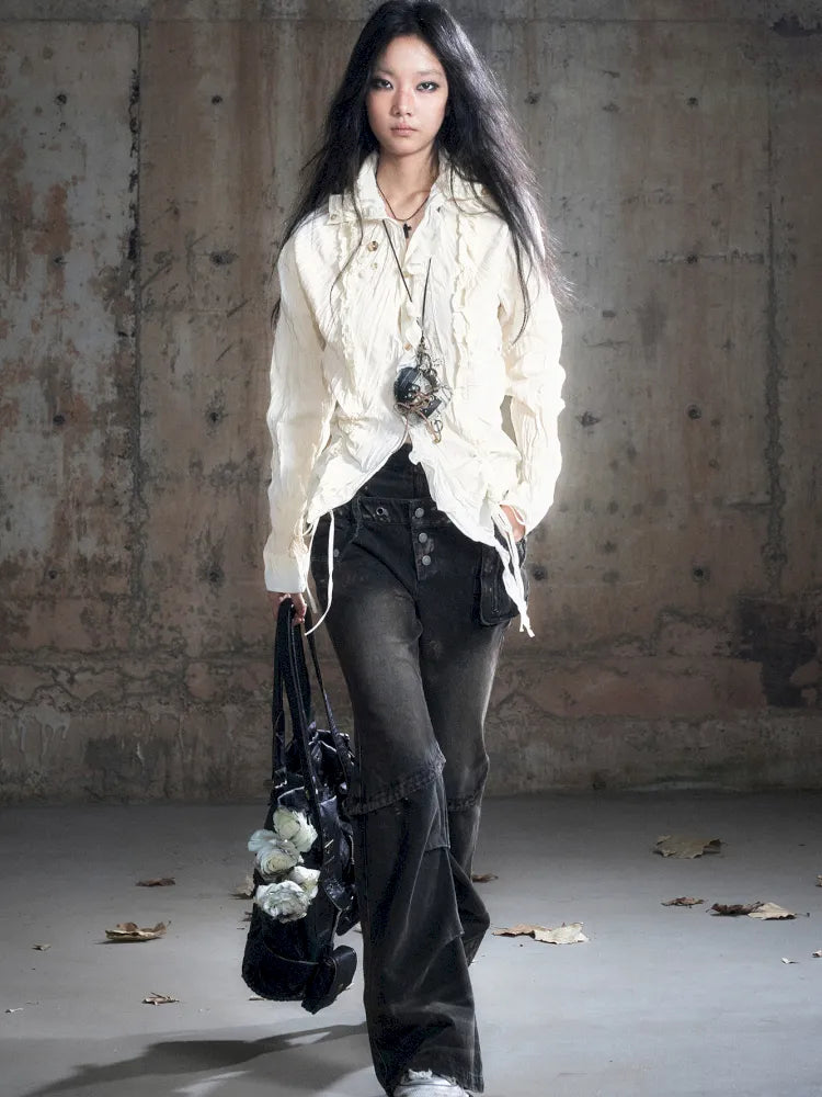 Patchwork Distressed Low-Rise Jeans【s0000013966】