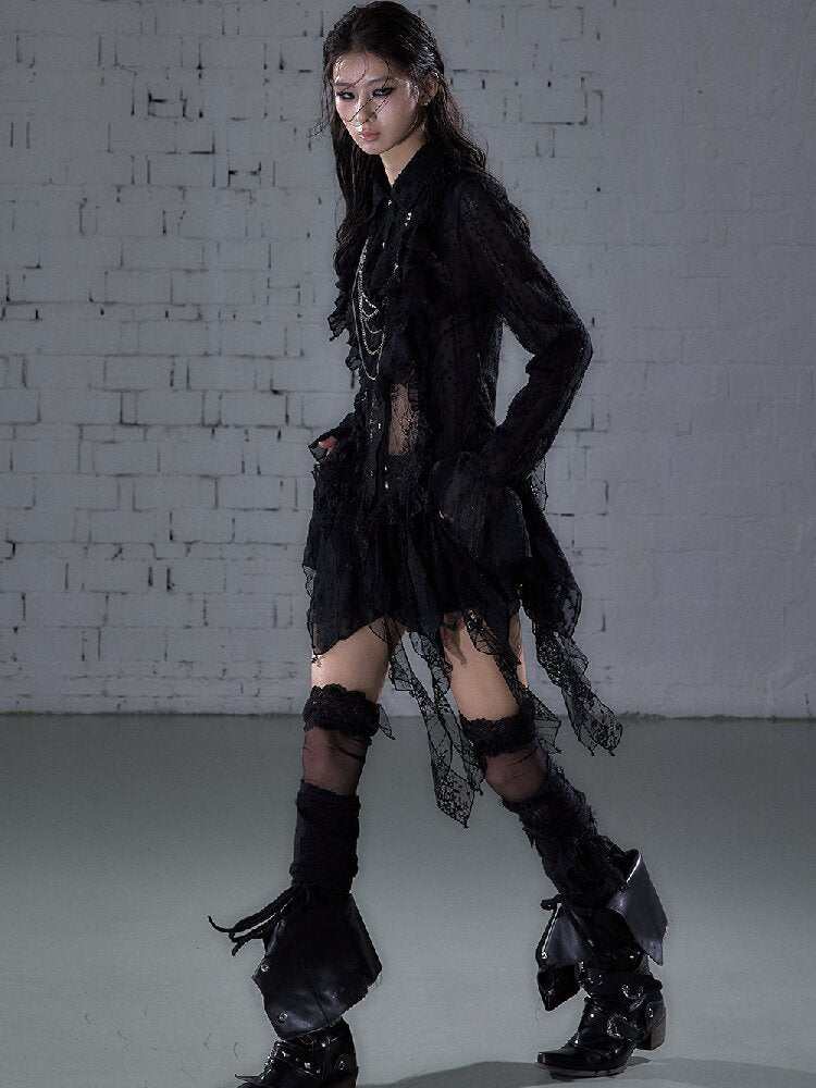 Openwork Lace Irregular Shirt Dress【s0000015941】