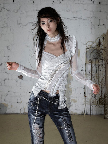 Court Pleated Lace Silk Scarf Waist【s0000016997】