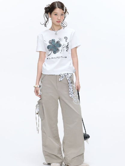 White Melody Shoulder Sleeve T-Shirt【s0000016381】