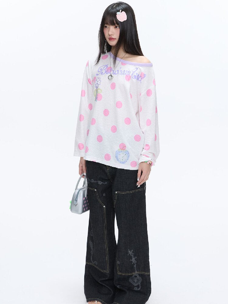 Polka Dot Stripe Long Sleeve Top【s0000016397】