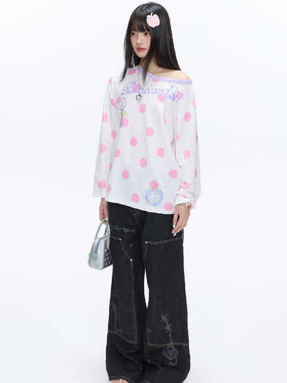 Polka Dot Stripe Long Sleeve Top【s0000016397】