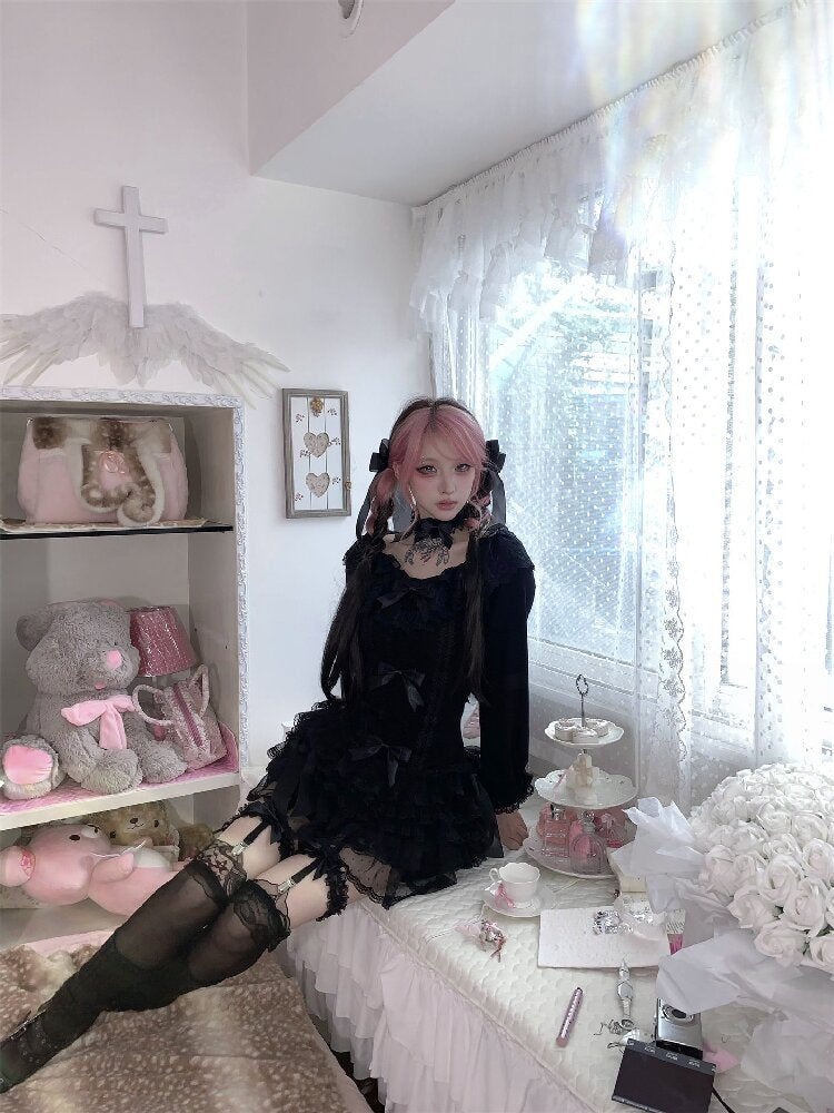 Multi-Layer Lace Bow Long Sleeve Shirt【s0000018533】